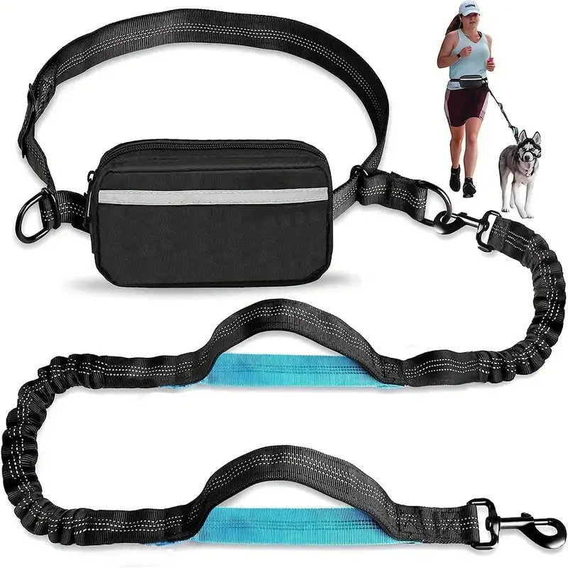 Hands-Free Dog Leash with Zipper Pouch, Dual Padded Handles and Durable Bungee for Walking, Jogging and Running Your Dog, No-Tangle Leash
