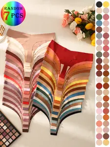 Random 7/10 Pack Invisible Thongs, Plain Color, Comfortable Breathable Women's Underwear, Low Waist, All Seasons, Sexy Style