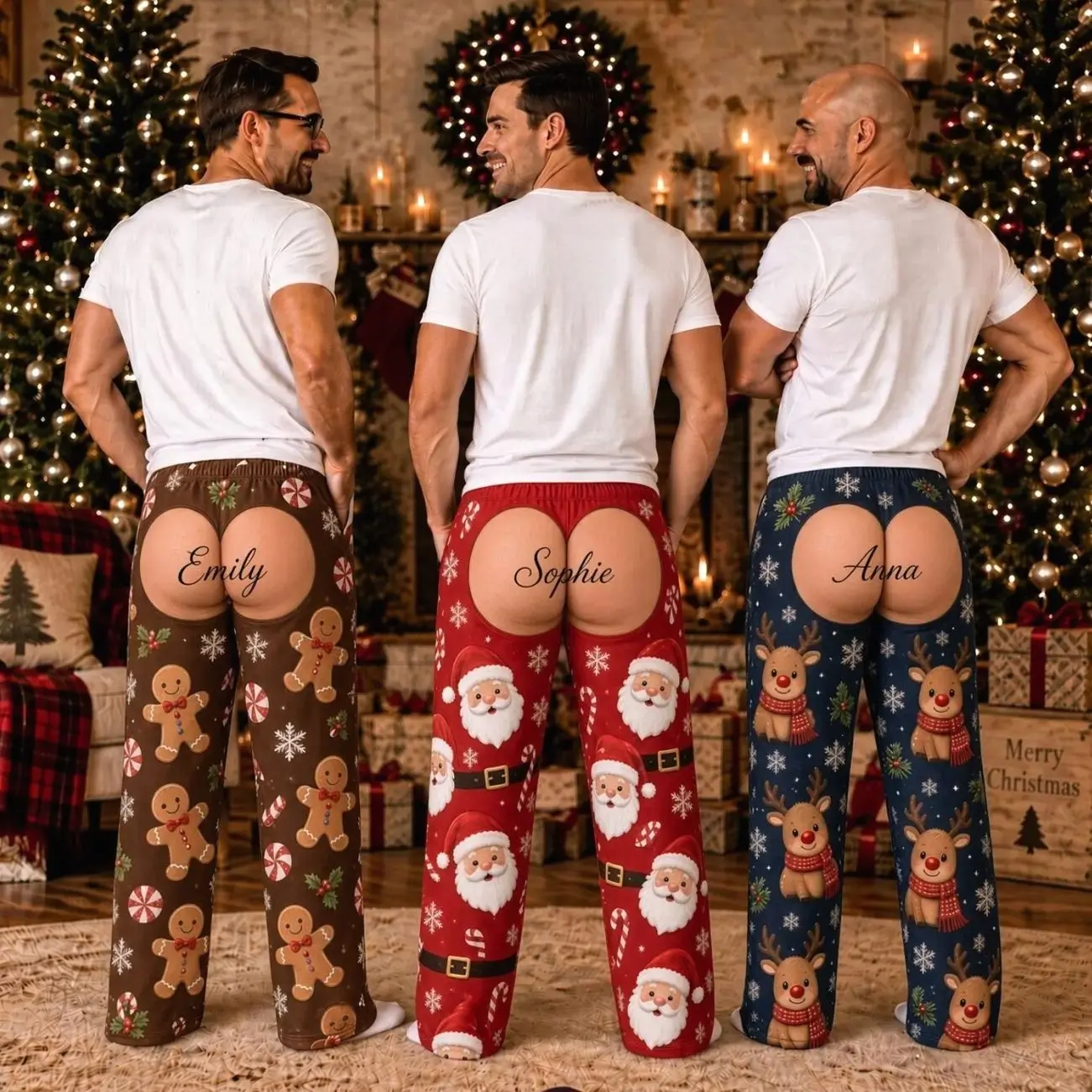 Personalized Butt Flap Pajamas, Funny Christmas Sleepwear, Holiday Sleep Pants