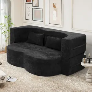 Convertible Curved Floor Sofa Bed, 2-in-1 Foldable Chenille Sleeper Couch, Multi-Functional Modular Floor Mattress for Living Room, Guest Room & Small Spaces, Supports 600 LBS, 4 Colors Available         ？ 。