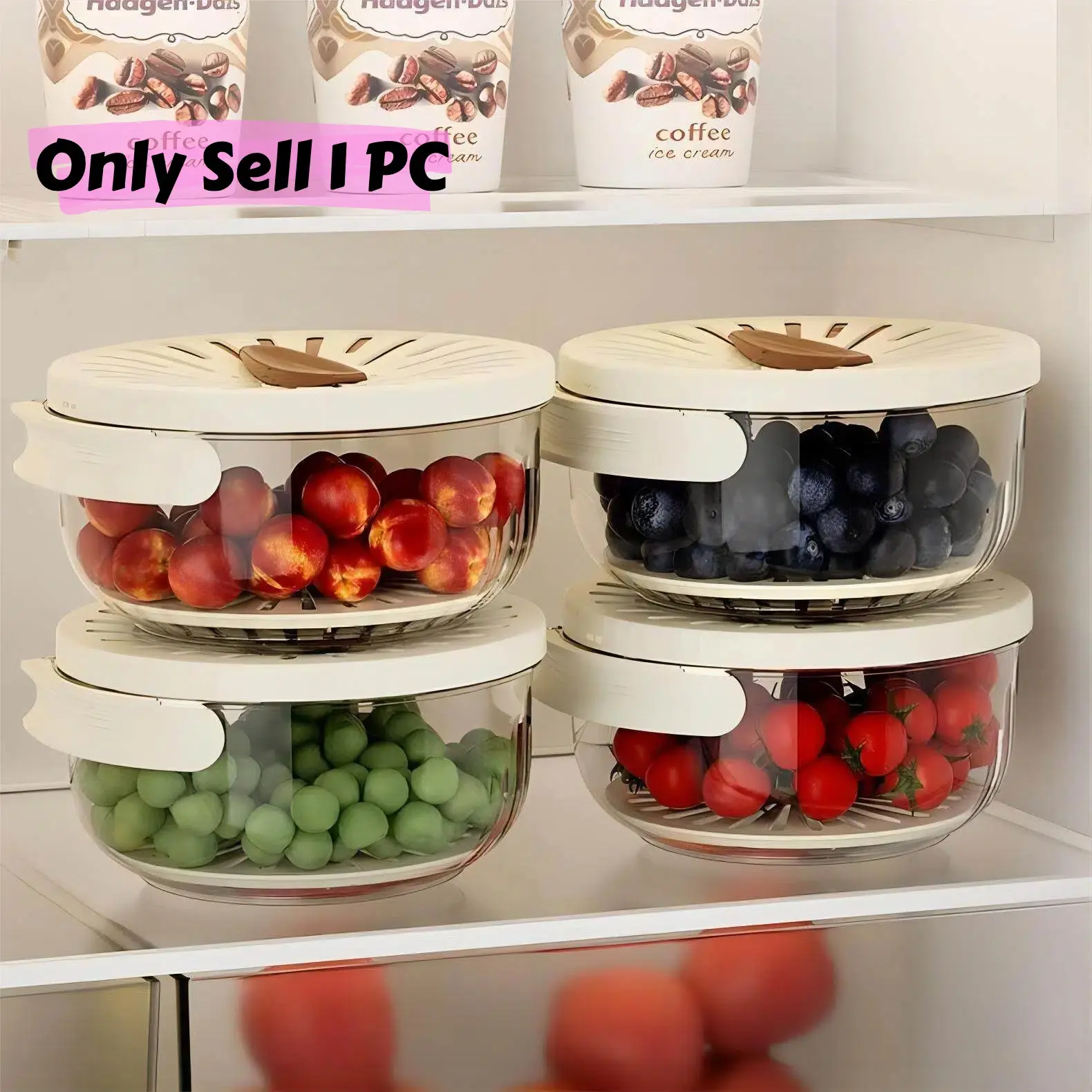 1 Count Foldable Food Drain Basket with Lid, Fruit & Vegetable Washing Basket, Kitchen Utensils & Gadgets for Home Dining Room Picnic, Plastic Food Storage Containers, Containers with Lids