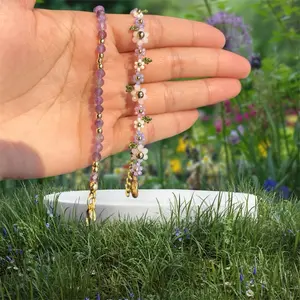2pcs stacker daisy & amethyst bracelets