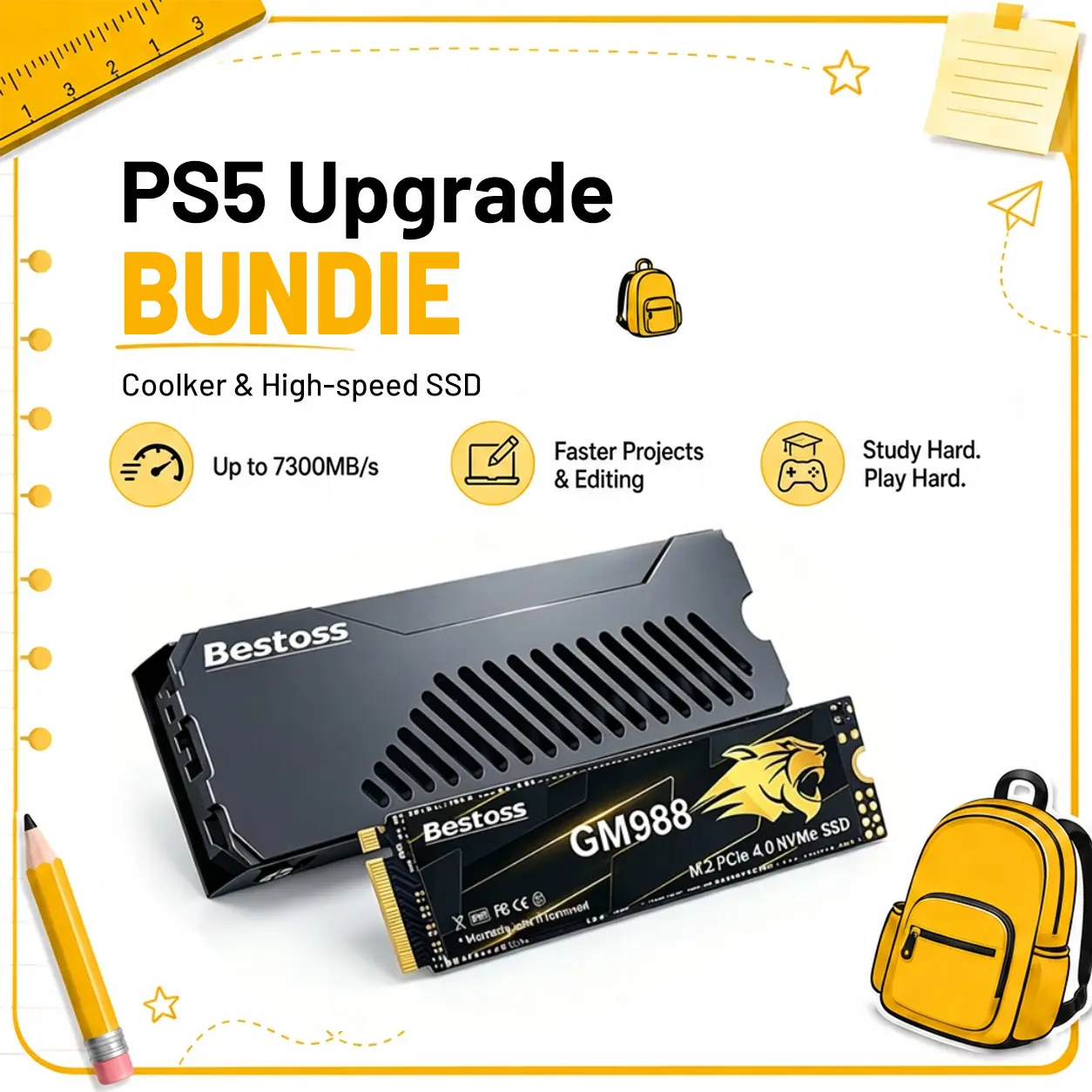 PS5 Upgrade SSD Bundle | 7350MB/s Gen4 NVMe + Metal Heatsink Kit,1TB,2TB ,TiktokshopBacktoschool,back to school haul,sohochic
