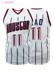 Men's Letter & Number Embroidery Basketball Jersey, Loose V Neck Sleeveless for Training & Competition, Breathable Comfortable, Workout Sportswear, Gym Workout Tops, Workout Clothes