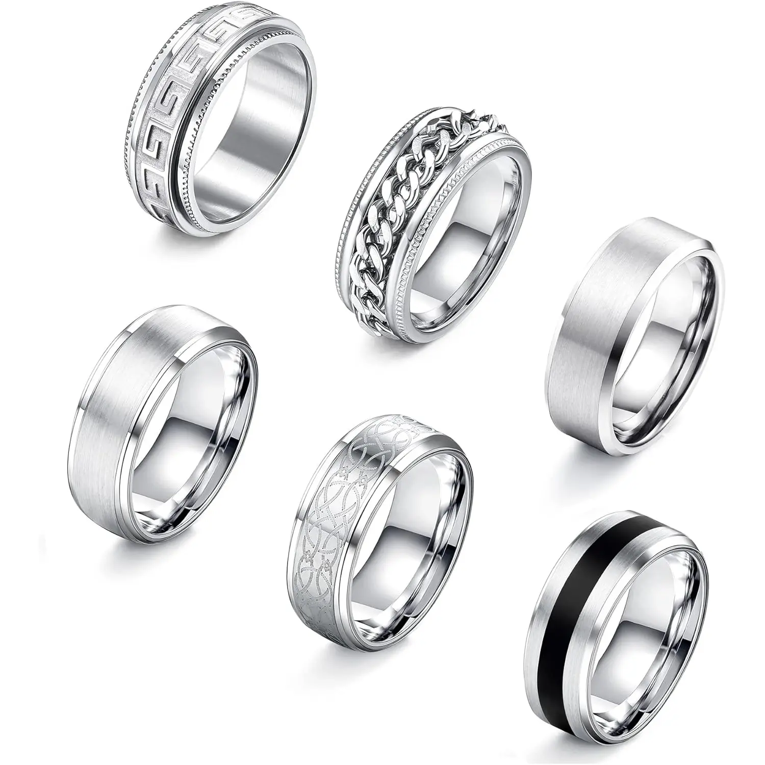 YADOCA Luxury 6 Piece Tarnish Free Rings Set Vintage Celtic Dragon & Spinner Stainless Steel Bands, Men's Jewelry, Accessories Bundle Rings, Anniversary Gifts with 90 Day Guarantee