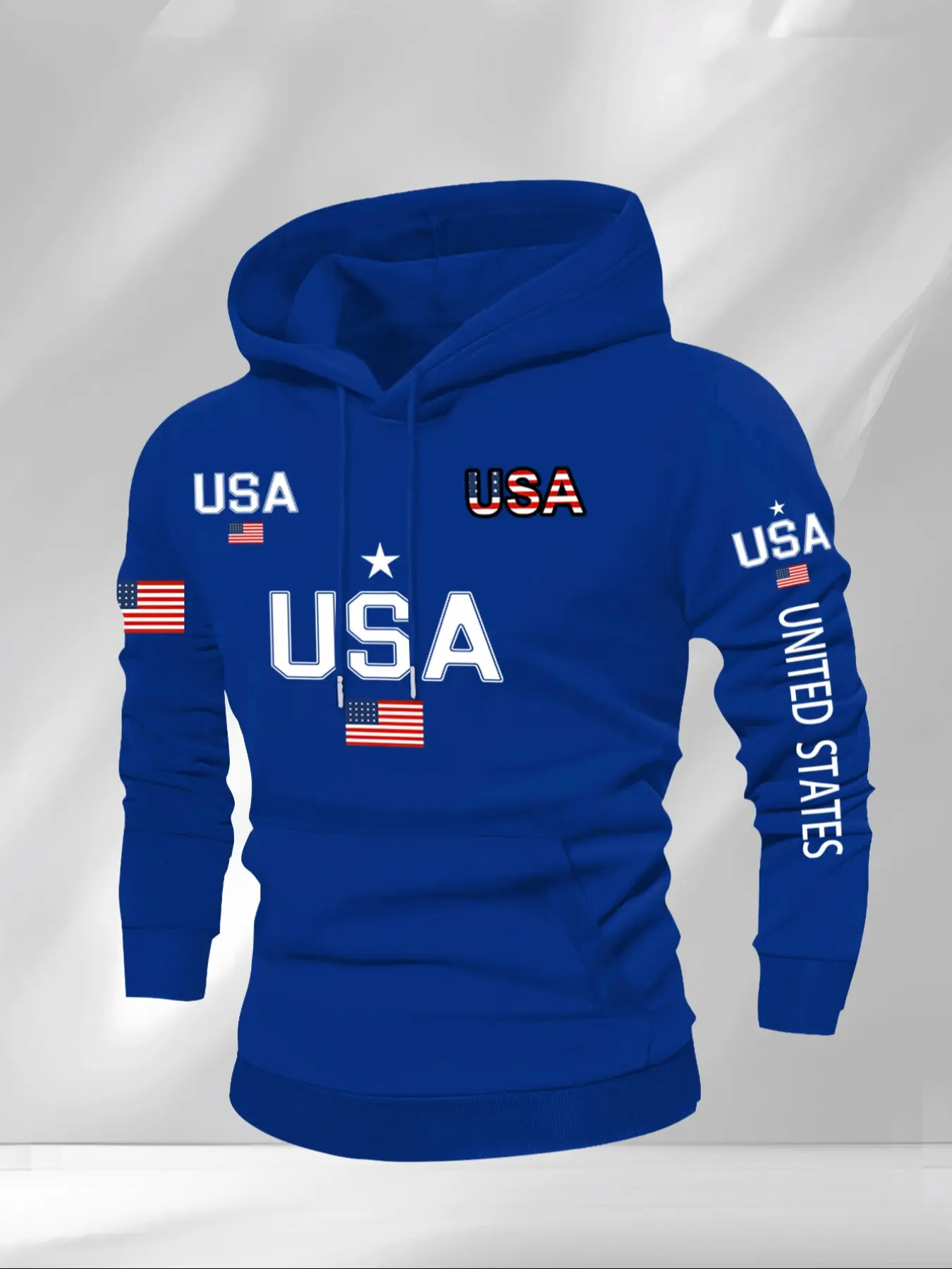Men's Thick Casual Streetwear Pullover Sweatshirt Hoodie, Trendy Style, American Element Geometric Print, Regular Fit, Drawstring Pocket, Long Sleeve, Fall & Winter Streetwear, Casual Hooded Sweatshirt