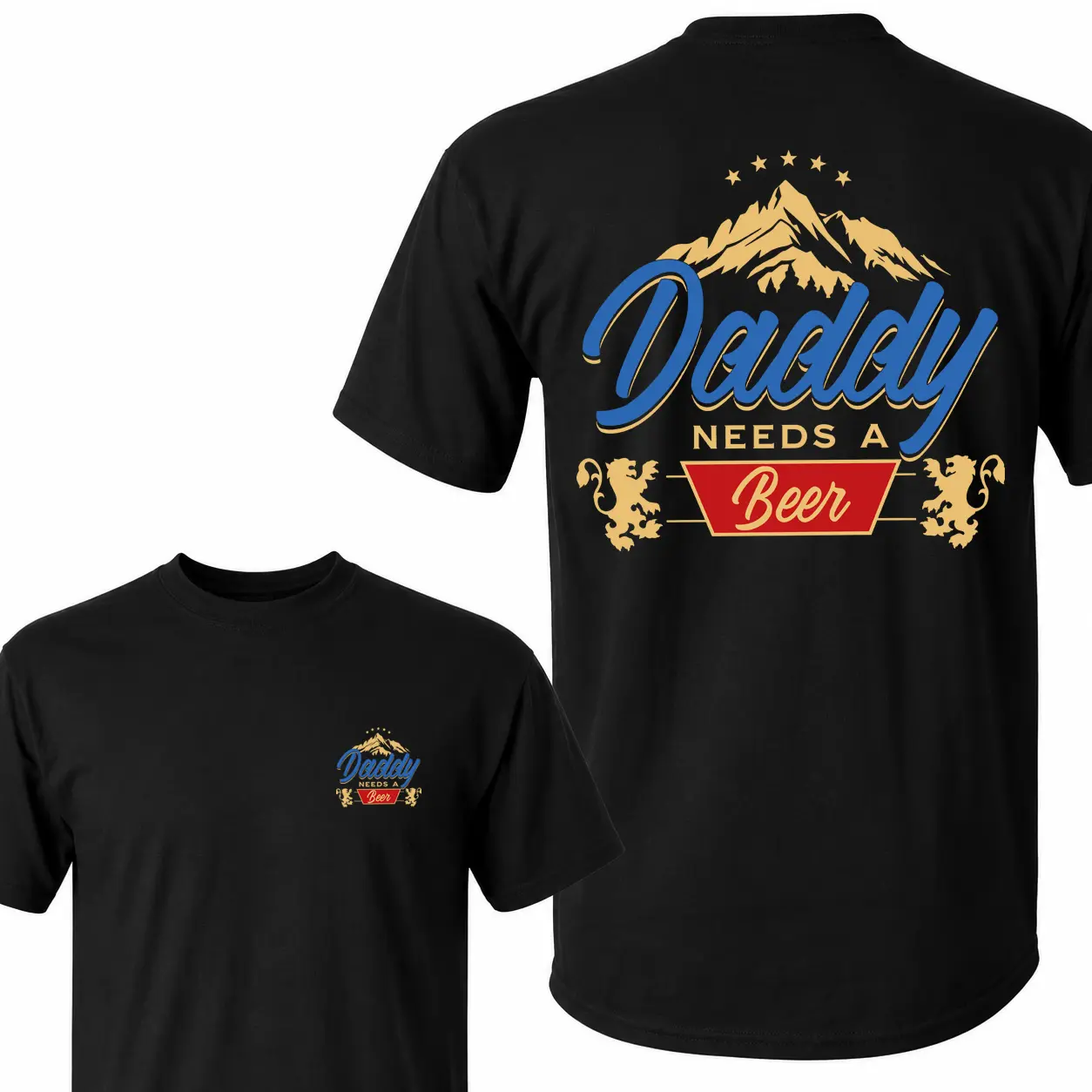 Unisex Classic Oversized Cotton Crew Neck Sports Top - Distressed Mountain Print, "Daddy Needs a Beer" Retro Graphic, Casual Streetwear Apparel