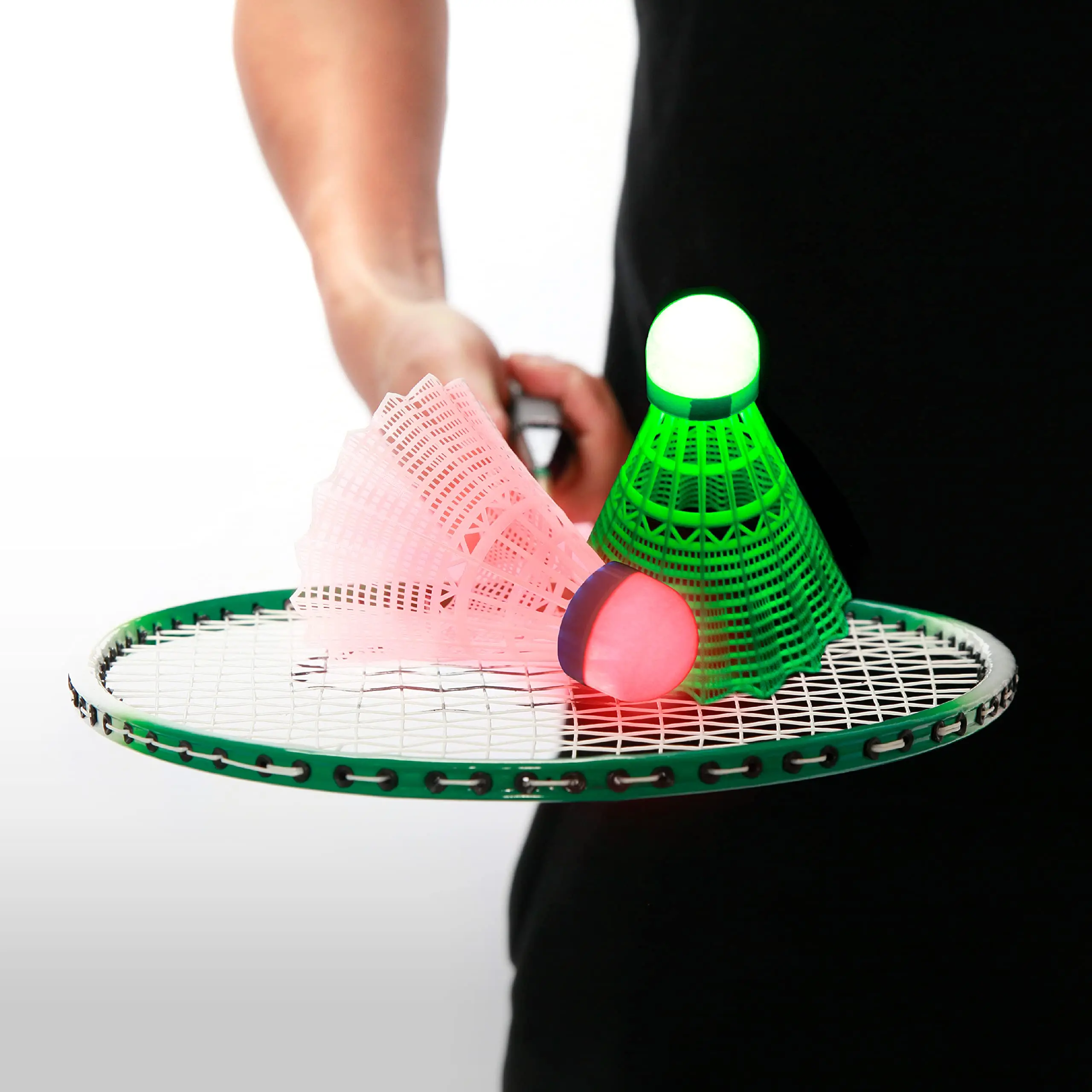 LED Badminton Plastic Shuttlecocks 4pcs - Illuminated Birdies Set with Built-in LED, Durable Nylon High-Speed Feather, High Color Saturation, Suitable for All Players, game night