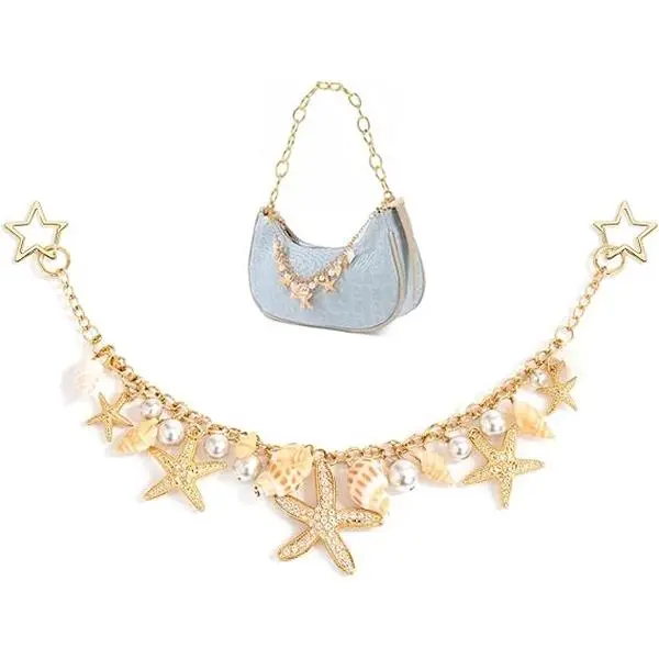 BloomWish S Bag Purse Charms for Handbags Starfish Bag Charm Ocean Shell Keychain Summer Jewelry Beach Vacation Outfits for Women