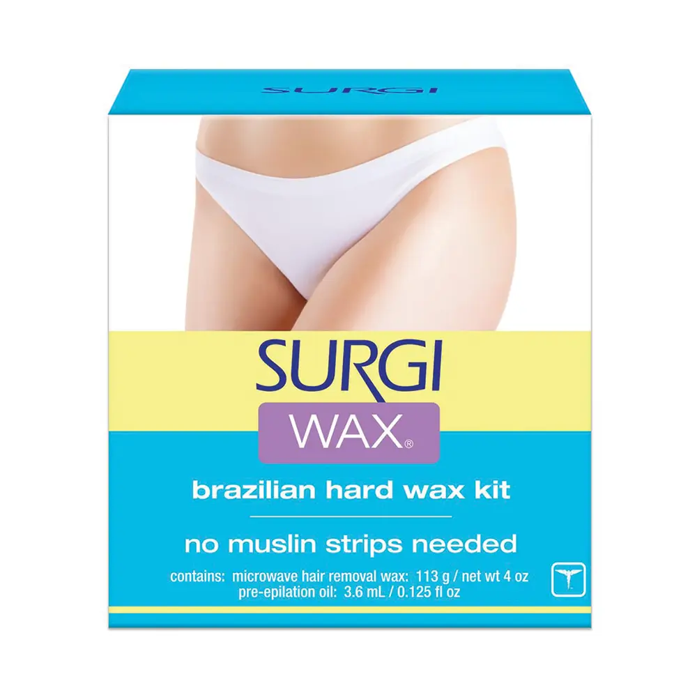 Surgi-Care Smooth Brazilian Hardwax Kit - 4oz Salon-Grade Home Set, Depilatory Body Care Waxing Hair Removal Supplies with Maple Honey Formula for Smooth Skin Bikini Line Routine, Brazilian Wax, Hair Removal Wax