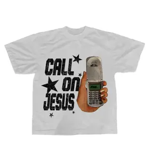 Men's Faith-Inspired Graphic Sports Top, Soft Cotton Round Neck Short-Sleeve Shirt with Call on Jesus Print for Daily Casual Wear & All-Season Comfort, Shortsleeve