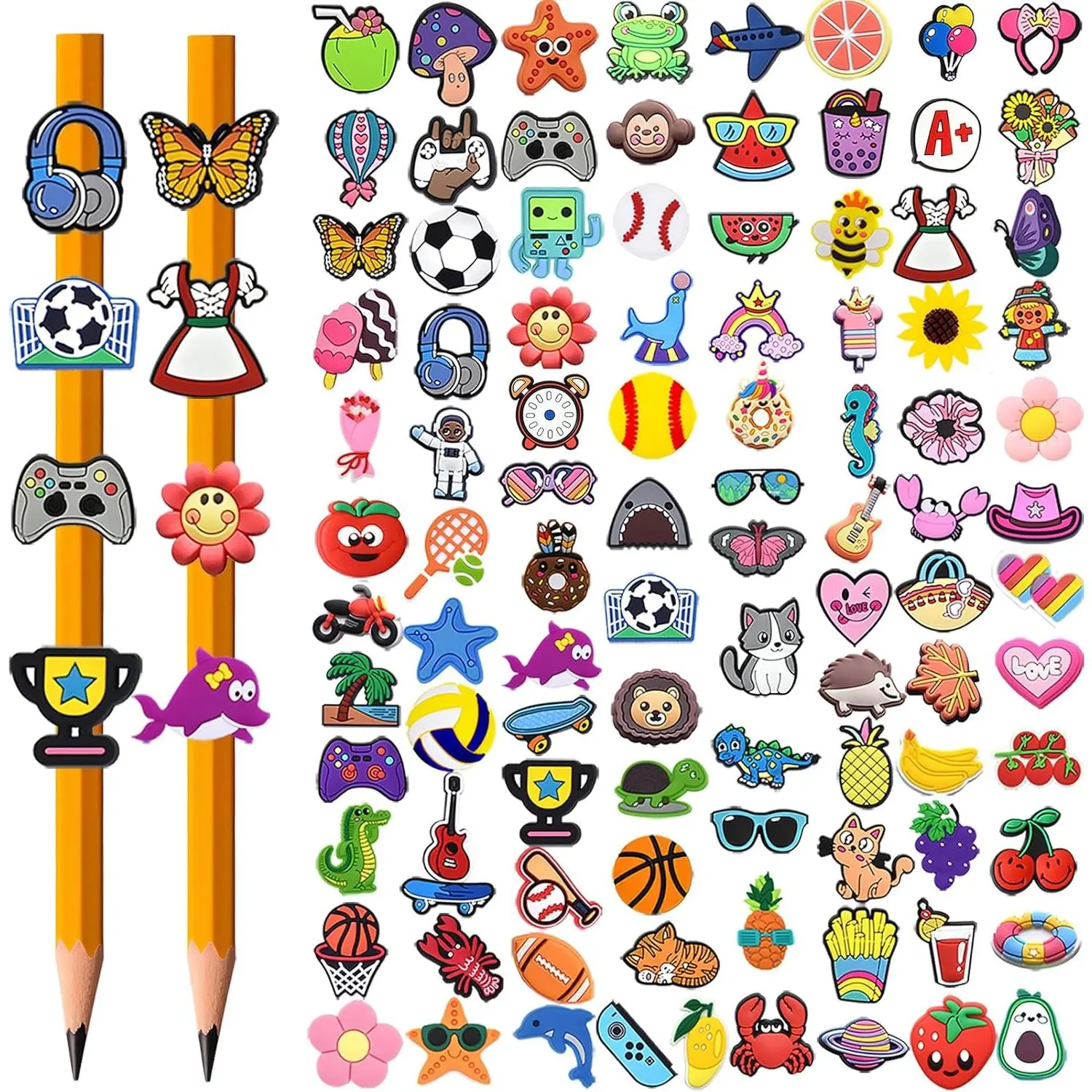100-Count Cute Pencil Toppers - Office Stationery Pencil Charms, Office Accessories for Classroom Prizes, School Supplies Decor, Girly Office Supplies