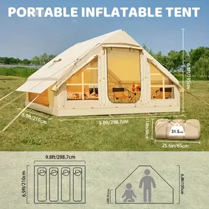 Inflatable Tents for Camping - Blow Up Tent with Pump, Hot Cabin Tent House Easy Setup 4 Season Waterproof Oxford Glamping Air Tents for Adult 2/3/4 Person