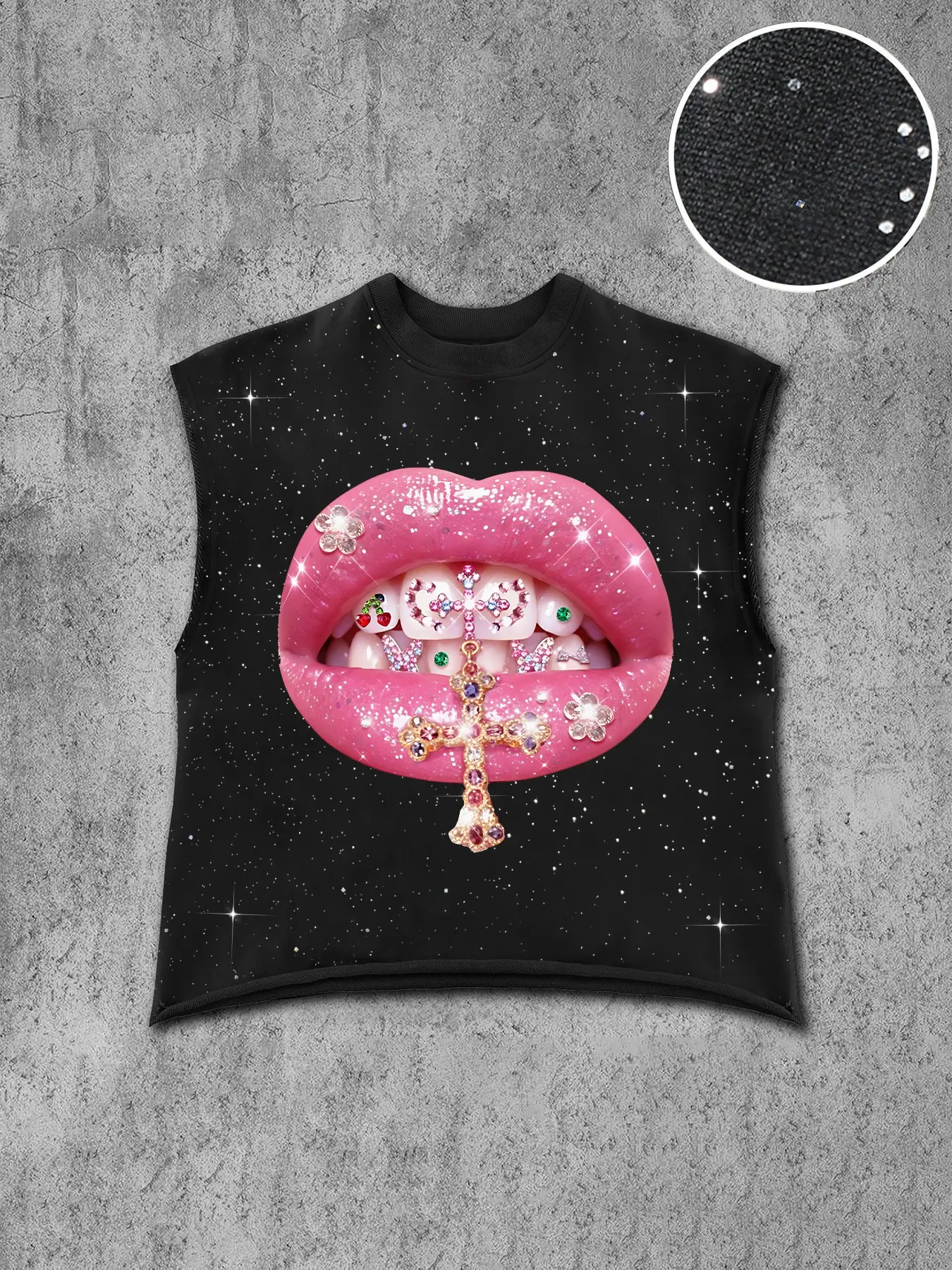 Men's Casual Vest, Starry Background with Shiny Lip Print, Silver Color Elements, Comfortable Fabric, Versatile Fashion
