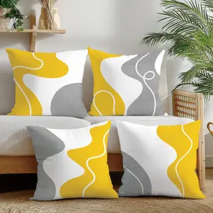 4 Piece Geometric Pillow Covers, Single-Sided Print, Simple Home Decor for Living Room Bedroom, No Inner Cushion Included