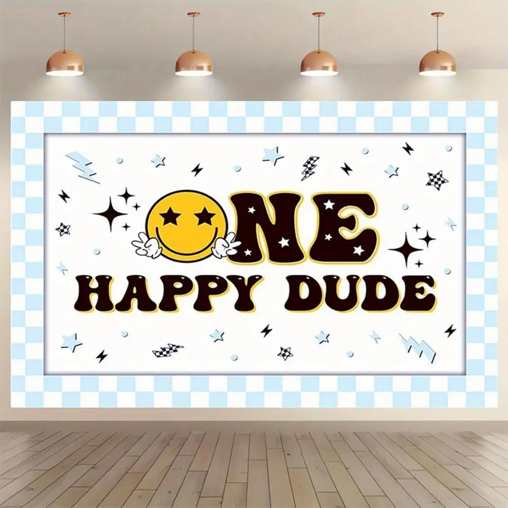 Happy Birthday Printed Backdrop Banner, 1pc "1 Happy Dude" Single Polyester Decor, 230x180cm/90.55x70.87inch Large Size, Durable Lightweight Fabric, Easy-Hanging, No Power Needed, for Indoor-Outdoor Party Ceremony