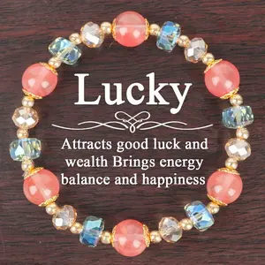 Rainbow Gemstone Fortune Bracelet—Perfect Gift for Girlfriends, Birthday & Special Occasions, Blue & Pink Friendship Beads, Protection Jewelry, Inspirational Fashion Bracelet, Colorblock Beaded Crystal Accessory