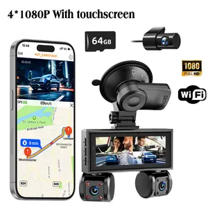 touchscreen4 Channel 1080P*4  Dash Cam Front and Rear Inside Left Right, Dash Camera for Cars, Built-in GPS WiFi Night Vision, With  24/7 Recording Parking Mode Monitor, FREE 64 GB Card Included