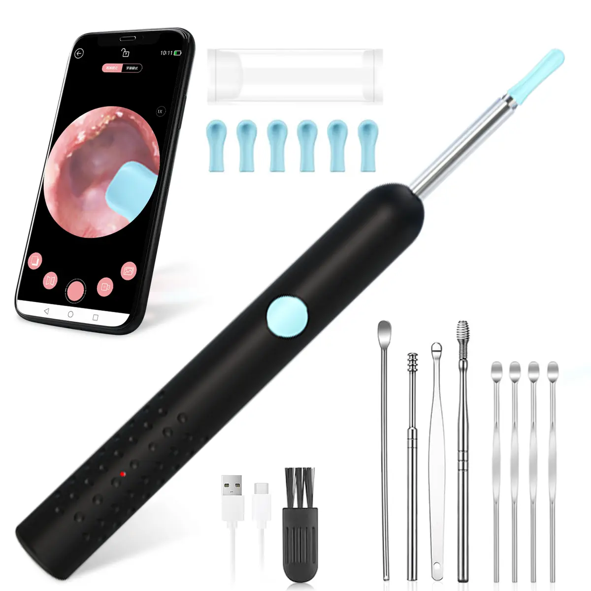 Ear Wax Removal Tool Camera 1080P HD Ear Cleaner with 9 Ear Set for iOS & Android Black Gentle Lightweight Silicone Earwax Care Kit earwaxremovaltool Earpick Flashlight 6 LED lights Ear Wax Remover