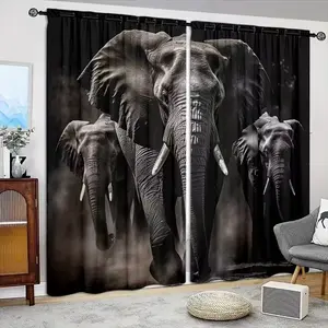 Elephant Print Curtains Set of 2, Curtain for Windows, Half-Transparent Roller Blinds, Fashion Home Decor for Living Room, All Seasons, Home Decoration Curtain