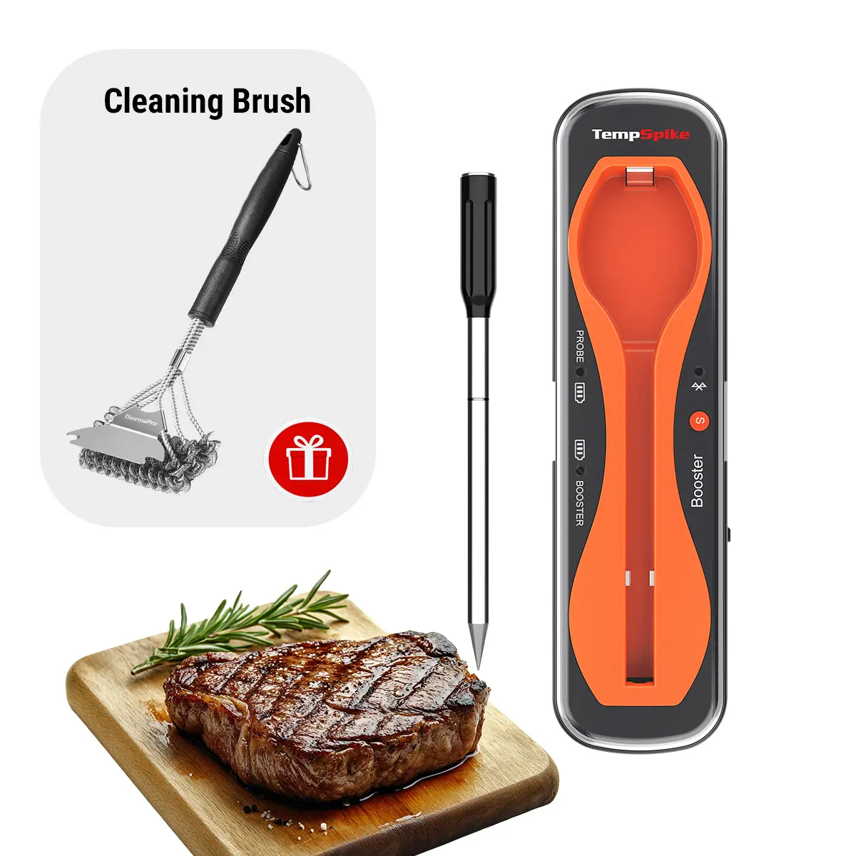 Fathersdaygifts-ThermoPro TempSpike Digital Meat Thermometer Bluetooth Wireless for Cooking, Grill, Smoker BBQ Kitchen Gadgets Measuring Utensils Outdoorfun Fathersdaygift Stainless Specialty Kitchen Utensils Heavy Duty Cast Iron Burger Pre (TP970)