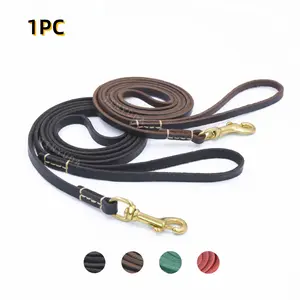 Top Grain Genuine Leather Dog Leash, Premium Brass Buckle, Durable Heavy Duty Walking Lead for Small & Medium Dogs