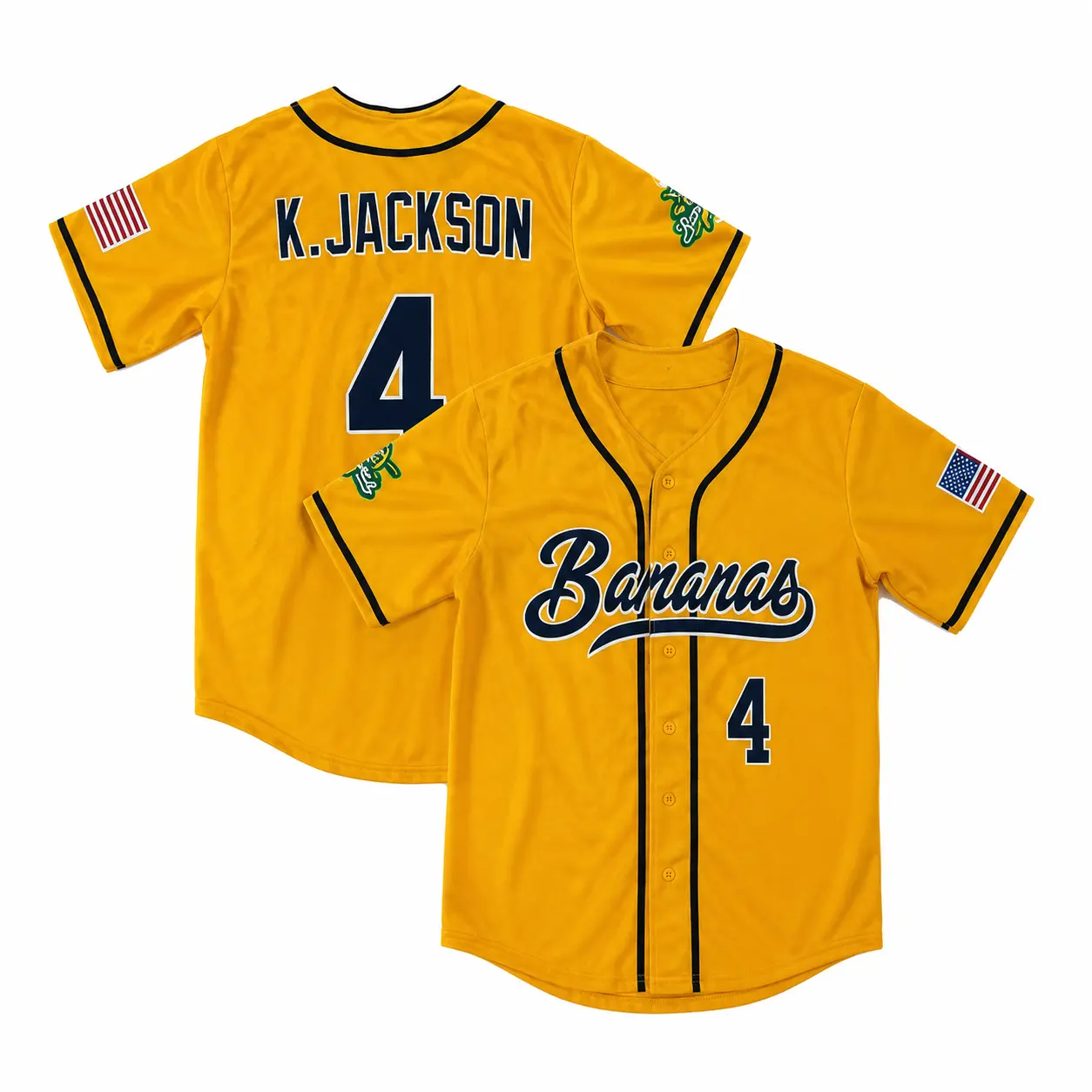 Bananas Pattern Baseball Jersey, Yellow Baseball Fan Shirt, Number 4 Unisex Button-Up Summer Streetwear Top