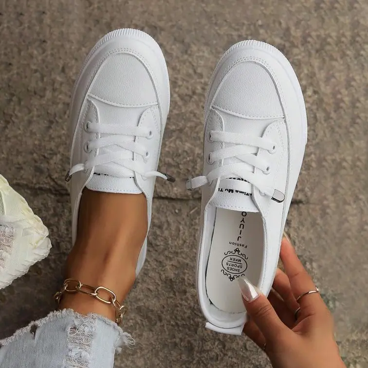 Women's White Low-Top Athletic Casual Trainers - Spring New Style, Versatile Dress Pair, Comfortable Flat-Sole Walking & Classic Fall Shoes