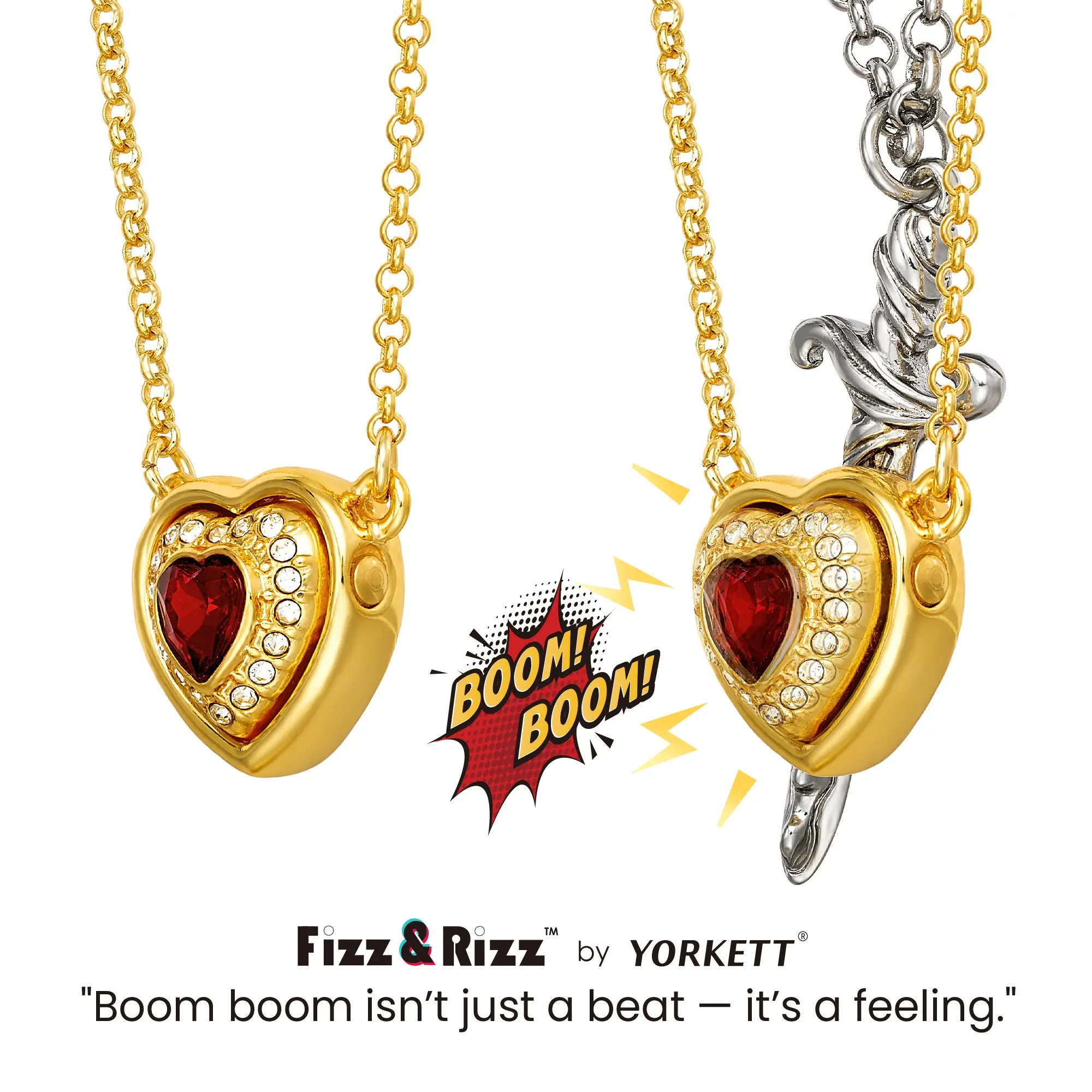 FizzandRizz by Yorkett Soulbound CalmMotion Jewelry Collection, Adjustable Accessories for Daily Stress Relief and Emotional Balance Gold Statement Chain Gemstone Necklace
