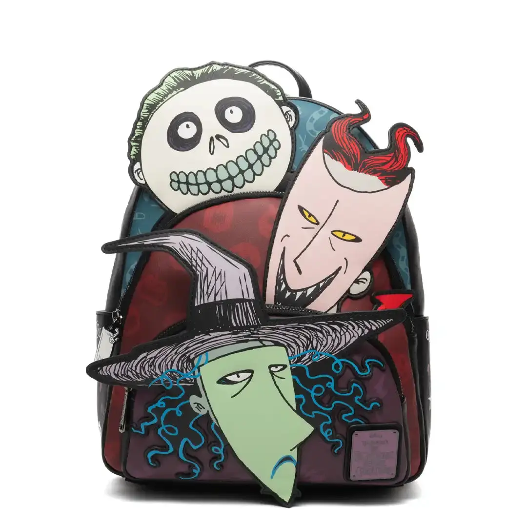 Artsy Glow in the Dark Mini Backpack, Faux Leather Collectible Bag with Lock, Shock & Barrel Character Applique, Triple Pockets for Everyday Carry, Artsy Bag, Collectibles, Playful Mini Backpack Style, Halloween, Compact, 9” W X 10.5” H X 4.5” D, Edc Gear