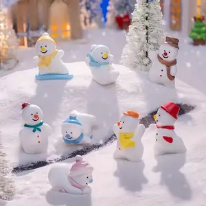 8pcs Art Deco Resin Cartoon Figurines  Miniature Snowman Collectibles for Various Room Types, Ideal for Christmas & Valentine'S Day Decor, Delightful Dollhouse Accessories, Halloween Decorations, Fall Home Decor Collectible Figurines Christmas Decorations