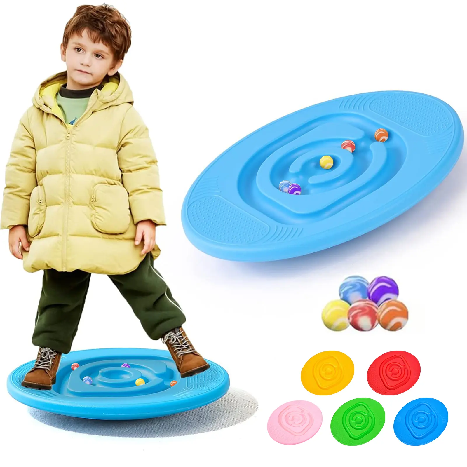 ToyVerse Kids Maze Balance Board Plastic Wobble Rocker Balance Board with Mini Balls Load 170lb for Balancing Exercise Equipment Game Boys Girls Physical Therapy 18.5 x 14.57 Inch