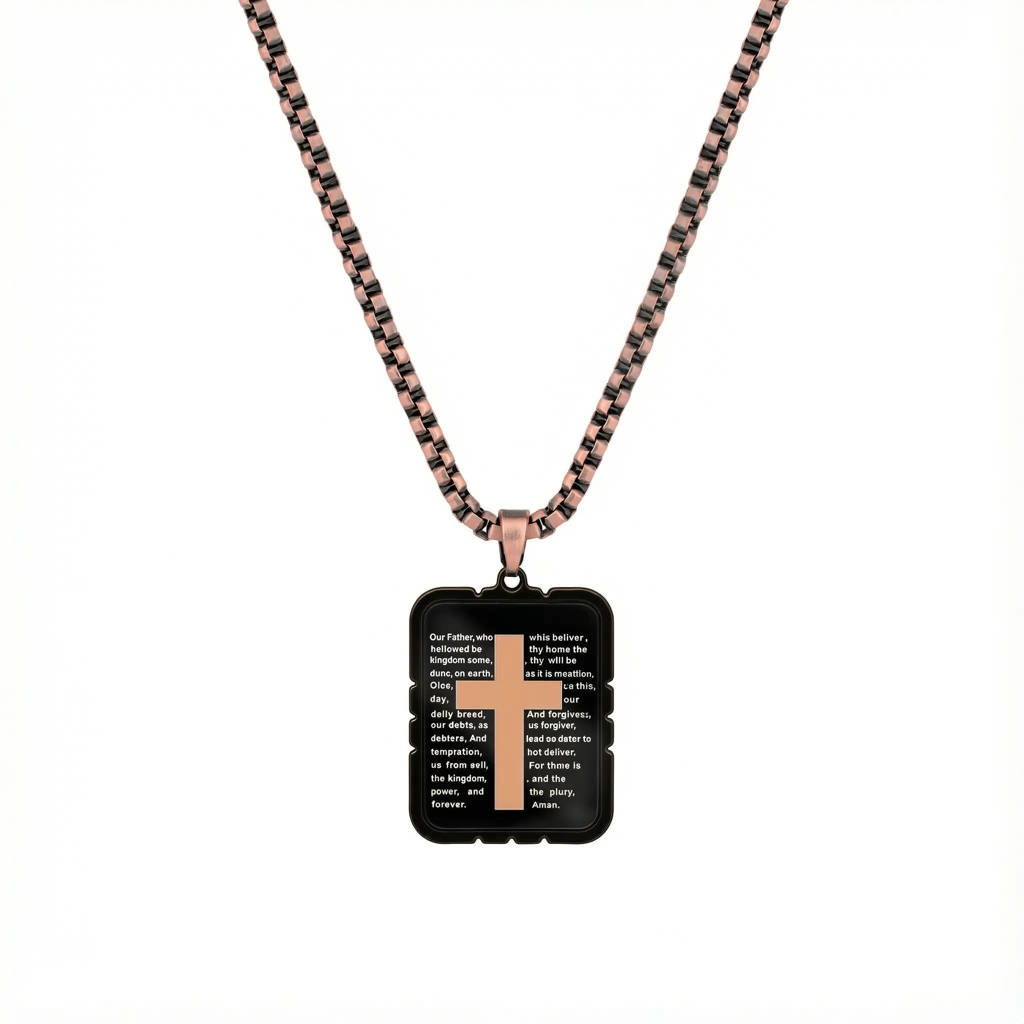 Christian Cross Necklace for Men & Women, Lord's Prayer Pendant Copper Chain Faith Jewelry Religious Gift