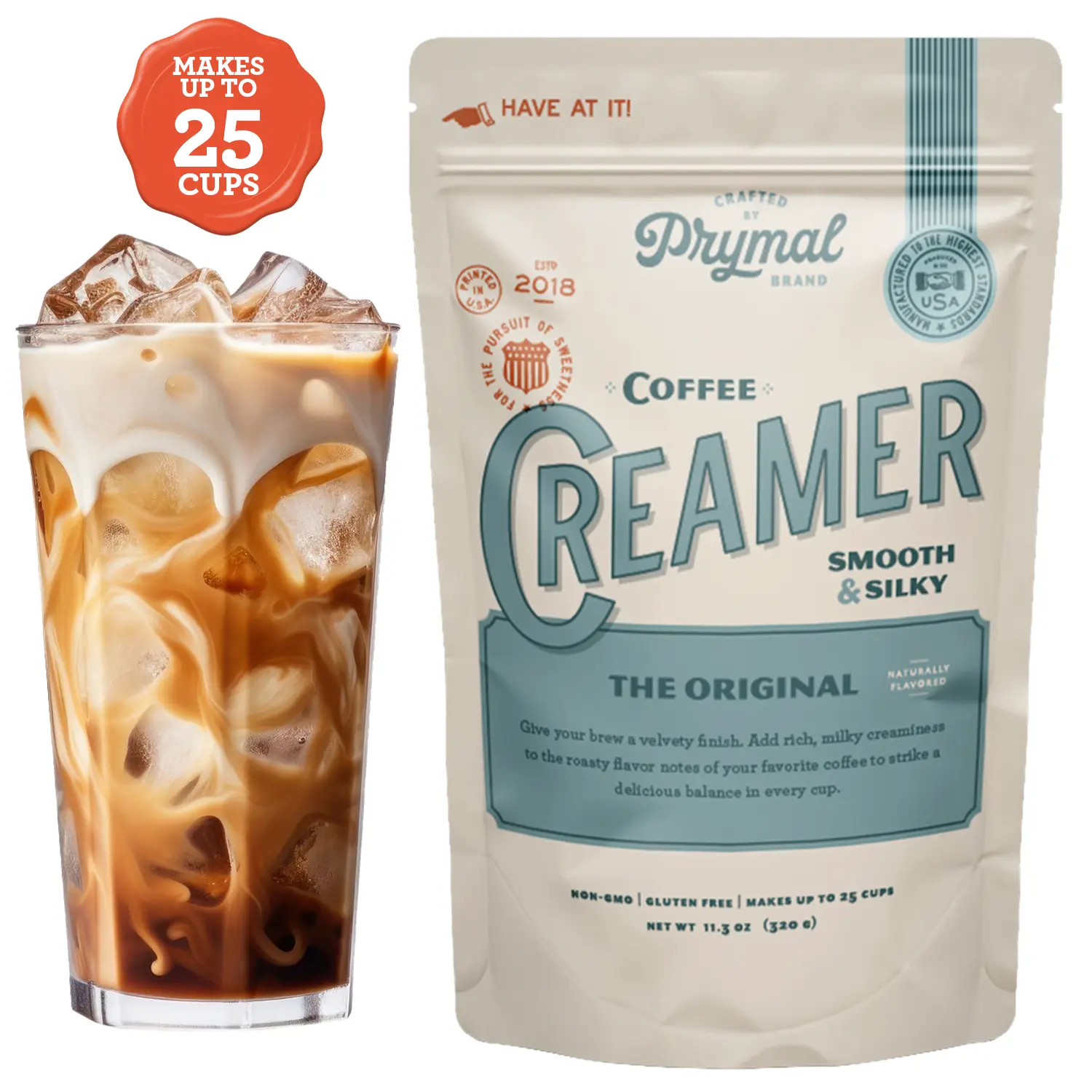 Prymal Sugar-Free Coffee Creamer Powder - Smooth & Silky Original Flavor Beverage, No Seed Oils, Non-GMO, Gluten-Free, Made with MCT Oil & Coconut Milk, Coffee Flavor Enhancer