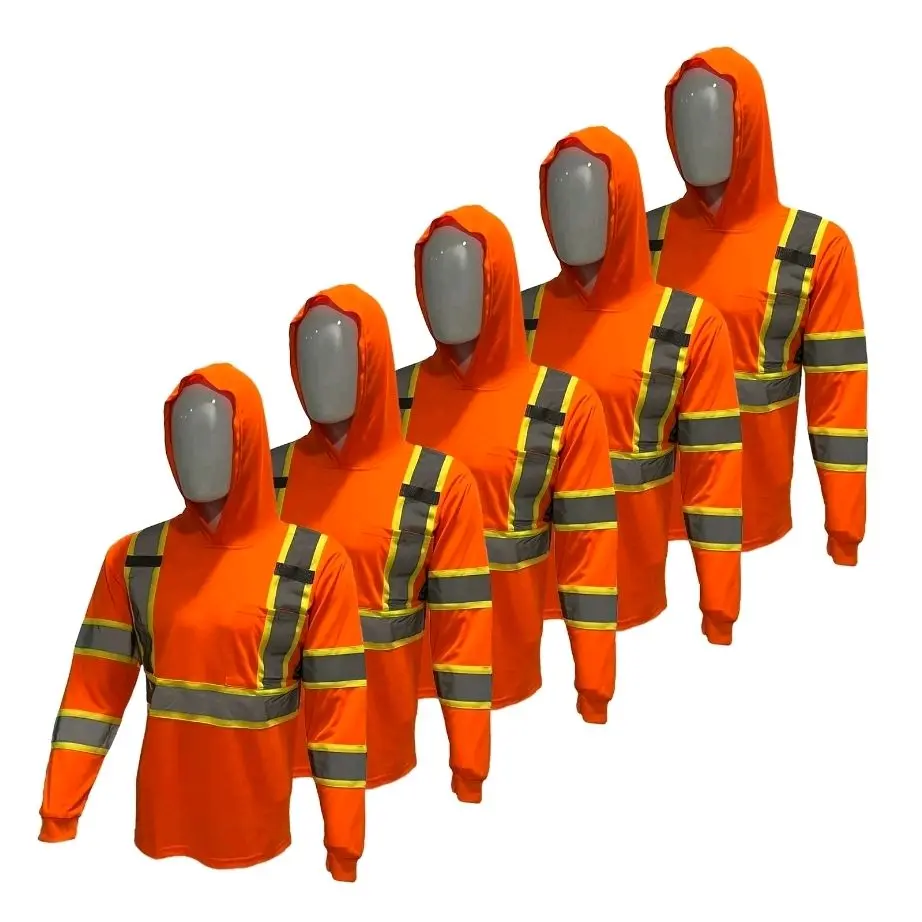 5 PACK  ST908 Hi-Visibility Long-Sleeved Hooded Shirts for everyday work