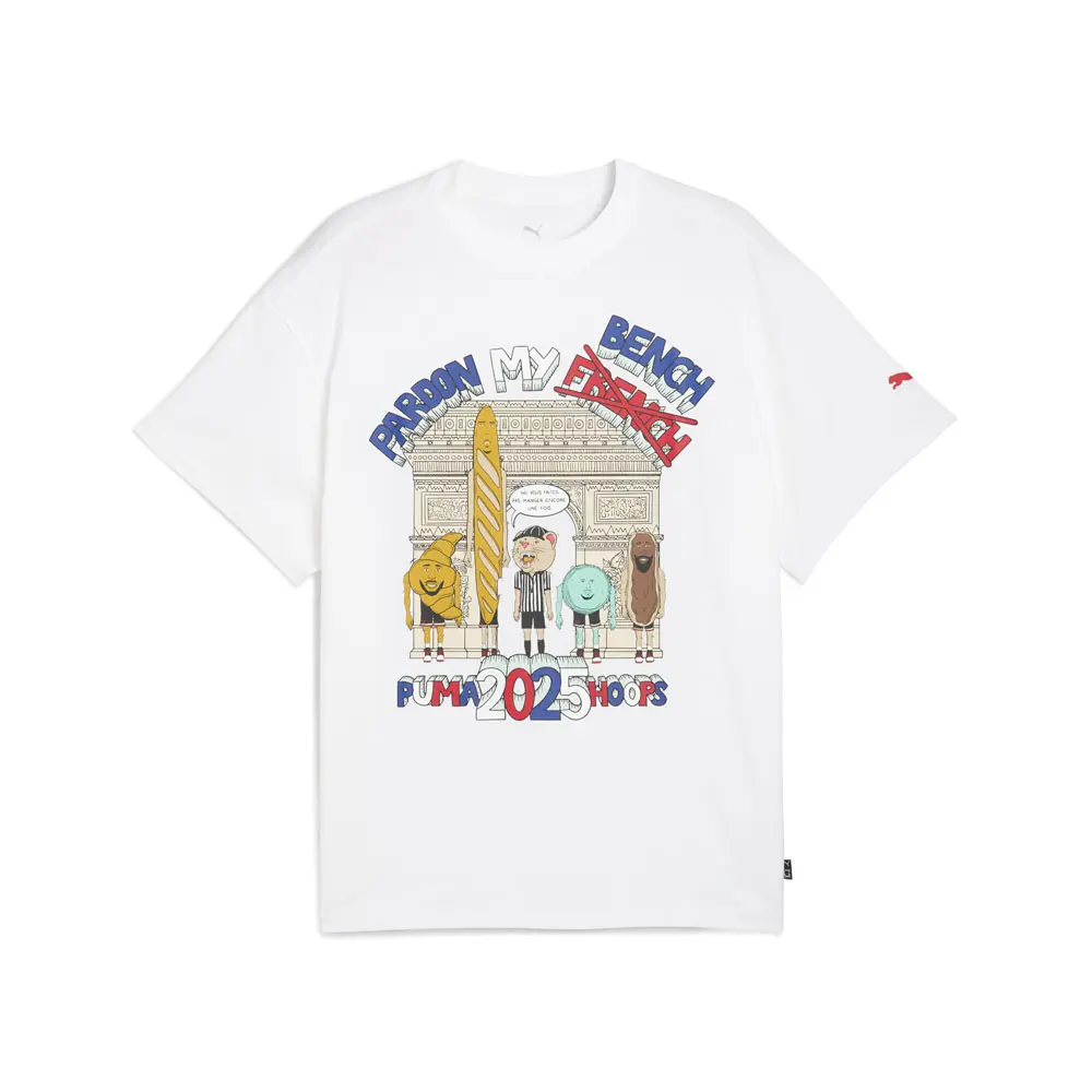 PUMA Mens Paris Pardon My French Graphic Crew Neck Short Sleeve Casual Tops Casual - White