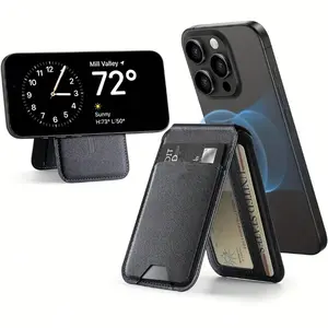 Magnetic Wallet With Adjustable Stand & 3 Card Holder, For IPhone 17 Pro Max/16/15/14/13/12 Series, Vegan Synthetic Leather, Sleek Black Design, Compatible With Magsafe Perfect For Daily Commute