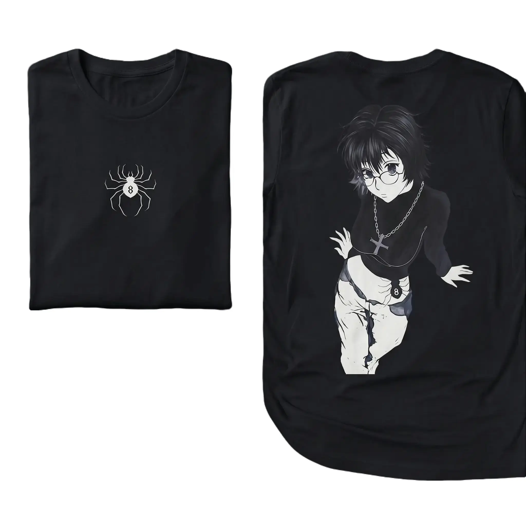 Men's 100% Soft Cotton Hunter X Hunter Shizuku Oversized Casual Fit Short-Sleeve T-Shirt - Double-Printed, Vintage Washed, Heavyweight Unisex Streetwear Top, Character Element Anime Fan Apparel, Character Element Men's Short-Sleeve T-Shirts
