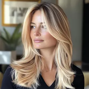 SMILCO/Ombre Blonde Wavy Long Middle Part Hair For Women Dairy Style Synthetic Full Machine Wigs/SM259