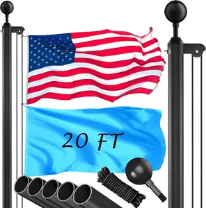 Flag Pole Kit 20FT, 12 Gauge 1.8mm Thickness Heavy Duty Flag Poles with 3x5  Flag, Black Flag Pole for Outdoor House In Ground, Extra Thick Flagpoles Suitable for Yard and Garden