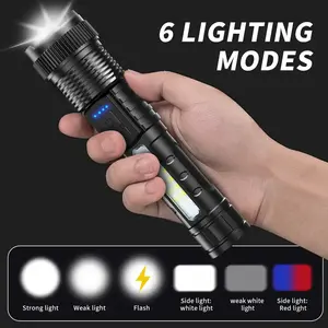 Strong Light Flashlight 30ooLM, Hunting Tactical Flashlight, Strobe Light over 1 Mile, Waterproof, Rechargeable, Emergency Lighting with Red&Blue Alarm Lights, Mountaineering Fishing Garden Road Garage