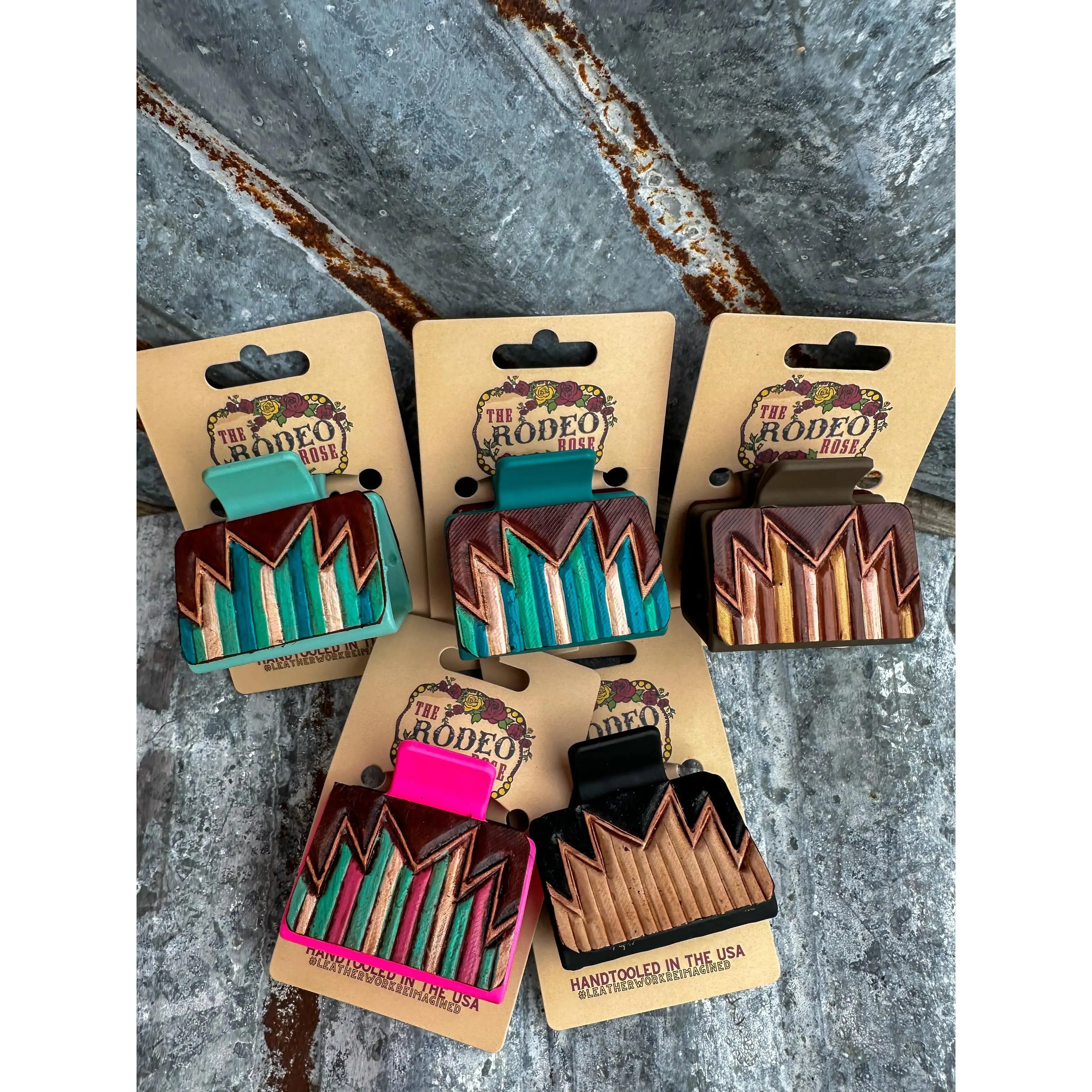 Tooled Leather Hair Clip Small Southwest