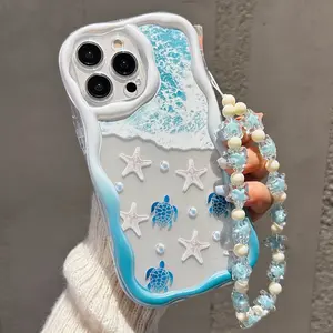 Summer Ocean Theme Beach Starfish Turtle Tpu Wave Edge Shockproof Phone Case for Apple iPhone 16/16 Pro Max/11/13/14/15, Gift for Men Women