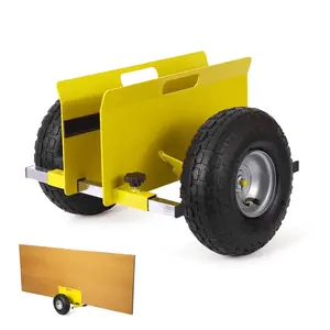 272kg Yellow Panel Cart, Adjustable Drywall Transporter with 25cm Pneumatic Wheels, Steel Trolley for Boards, Doors, Wood and Glass, All Terrain, Mobile Stand