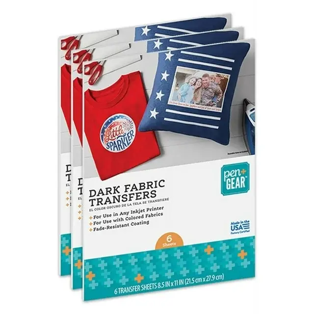 8.5 x 11", 18 Sheets,Dark Fabric Transfer Paper for Colored Fabrics, Inkjet Printable
