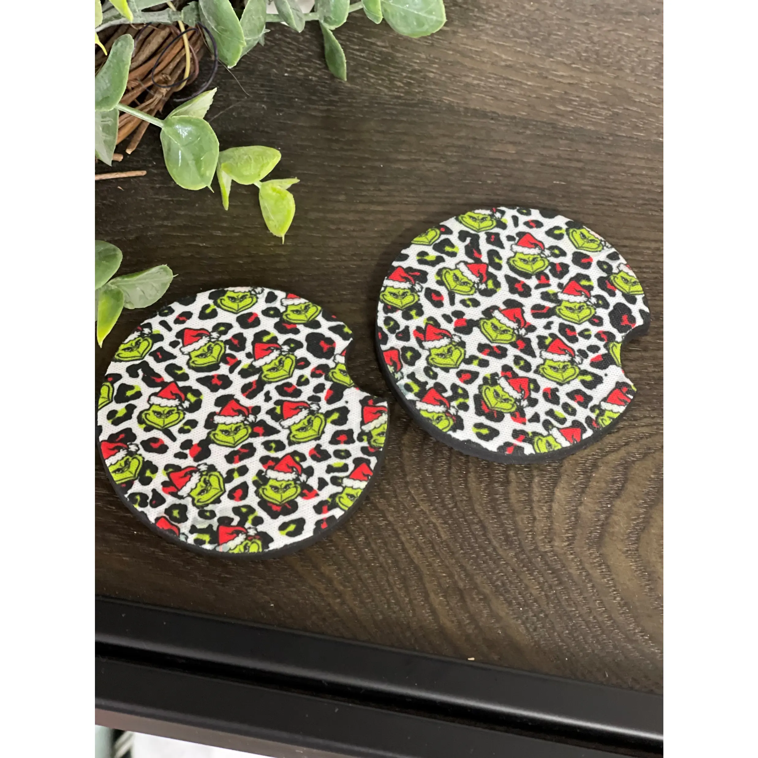 Cheetah Grinch Car Coaster Set