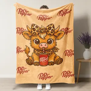 Cartoon Cute Highland Cow Pattern Blanket Dr Pepper Soft Warm Throw Blanket  Warm Nap Blanket for Home Office Travel Camping Gifts cozy lightweight