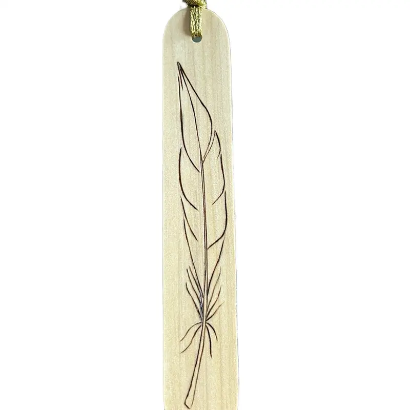 Woodburned Feather Bookmark on Poplar Wood - Handcrafted Bookmark for Book Lovers