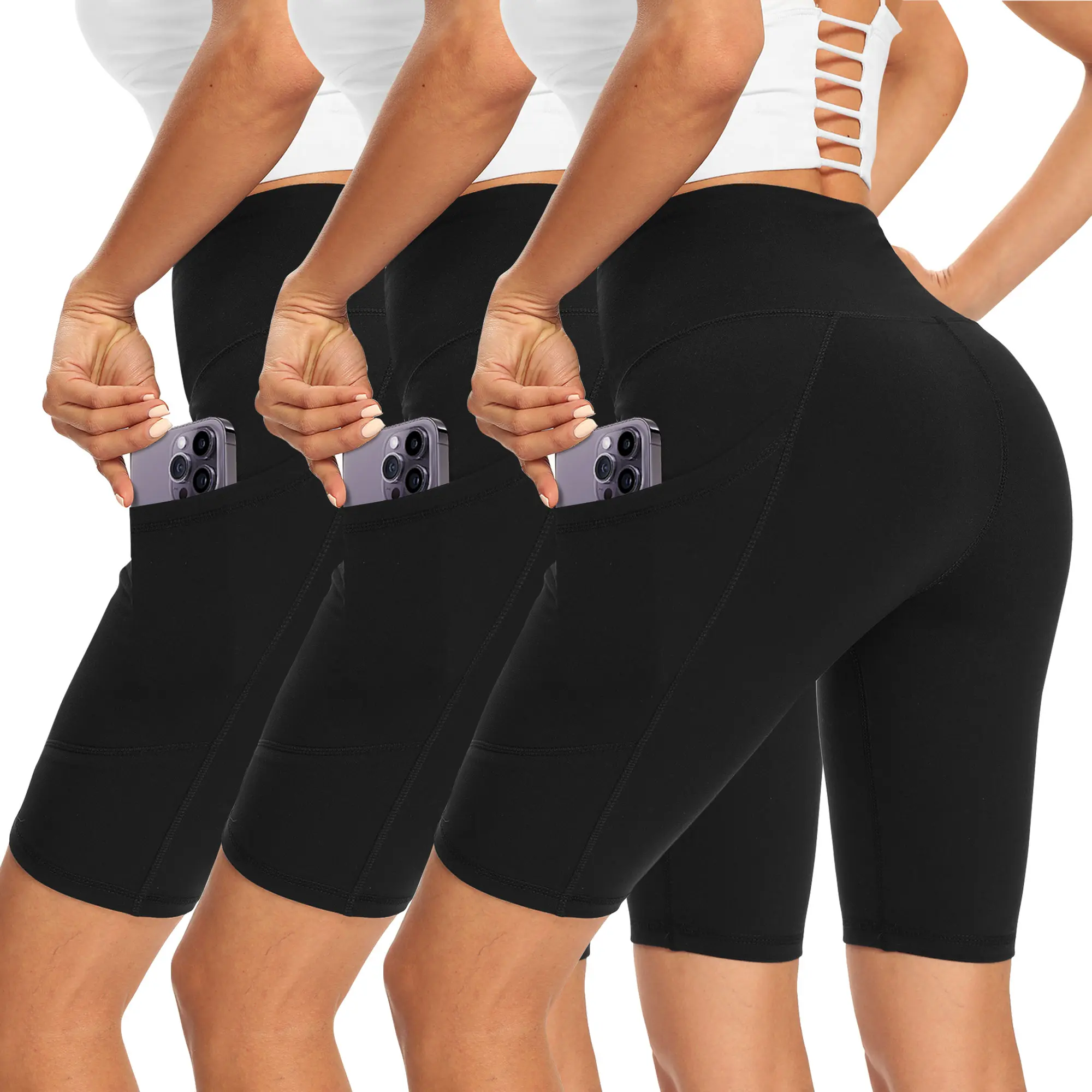 Showitty Women's 11" High Waist Shorts with Pockets for Workout & Casual Wear, Comfortable Fit, 1/3 Pack, Women’s Shorts, Shorts Women