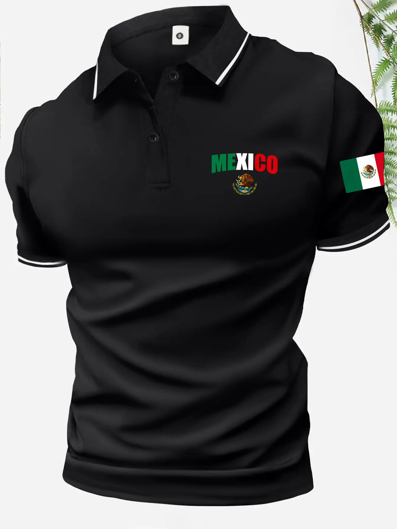 Men’s summer cotton short-sleeve polo shirt with Mexico flag theme, Mexico flag print, classic retro style, lightweight and versatile sports casual outdoor fashion golf apparel, trendy black short-sleeve design—an ideal gift for men or a brother.